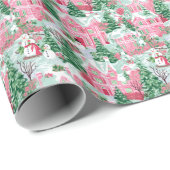 Sneeuwroze en groene kerststad cadeaupapier (Rol Hoek)
