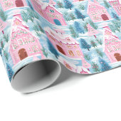 Sneeuwroze kersthuizen cadeaupapier (Rol Hoek)