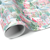 Sneeuwroze kersthuizen cadeaupapier (Rol Hoek)