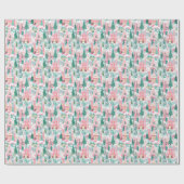 Sneeuwroze kerstkerken cadeaupapier (Vlak)