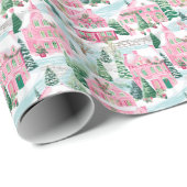 Sneeuwroze kerststad cadeaupapier (Rol Hoek)