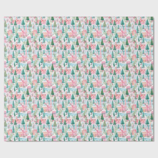 Sneeuwroze kerststad cadeaupapier (Vlak)