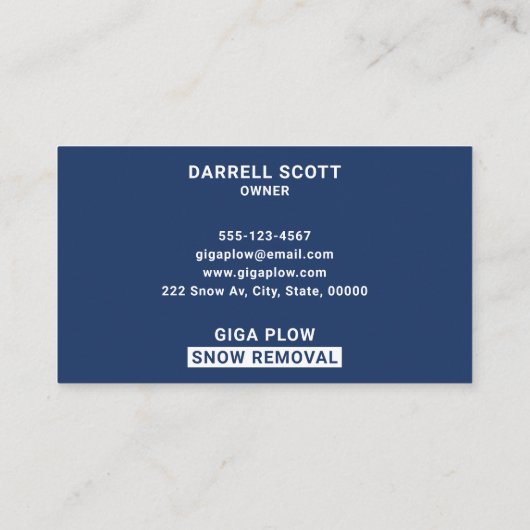 Sneeuwruiming Vette Typografie Navy Visitekaartje (Achterkant)