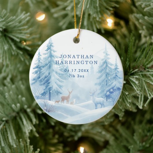 Sneeuwscène eerste kerst Baby foto Keramisch Ornament (Boom)