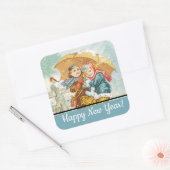  sneeuwscène Gelukkig nieuwjaar Vierkante Sticker (Envelop)