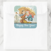  sneeuwscène Gelukkig nieuwjaar Vierkante Sticker (Tas)