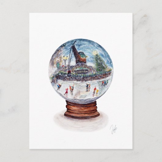 Sneeuwscène in Wereldbol onder het kraan Briefkaart (Voorkant)
