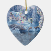 Sneeuwscène kerstversiering keramisch ornament (Rechts)