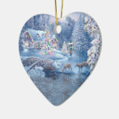 Sneeuwscène kerstversiering keramisch ornament (Links)