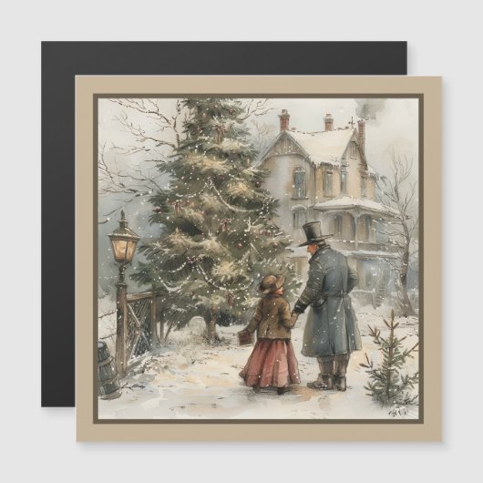 Sneeuwscène magnetische Kaart (Voorkant / Achterkant)