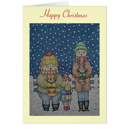 sneeuwscène met een grappige carol zanger op kerst (Voorkant)