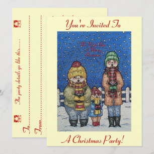 sneeuwscène met een grappige carol zanger voor ker kaart