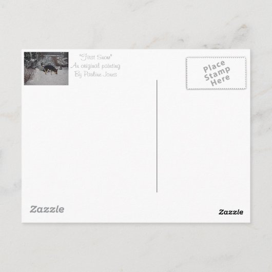 sneeuwscène met een schattige bruine hond op kerst briefkaart (Achterkant)