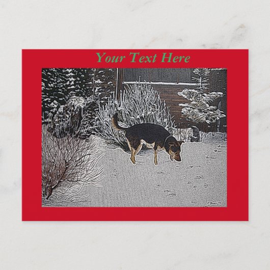 sneeuwscène met een schattige bruine hond op kerst briefkaart (Voorkant)