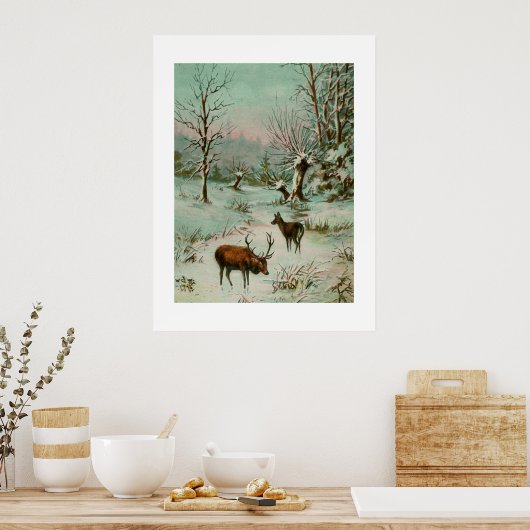 sneeuwscène met hert poster (Keuken)