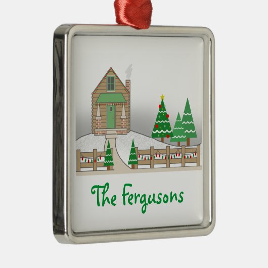 Sneeuwscène met kap en kerstlampjes metalen ornament (Rechts)