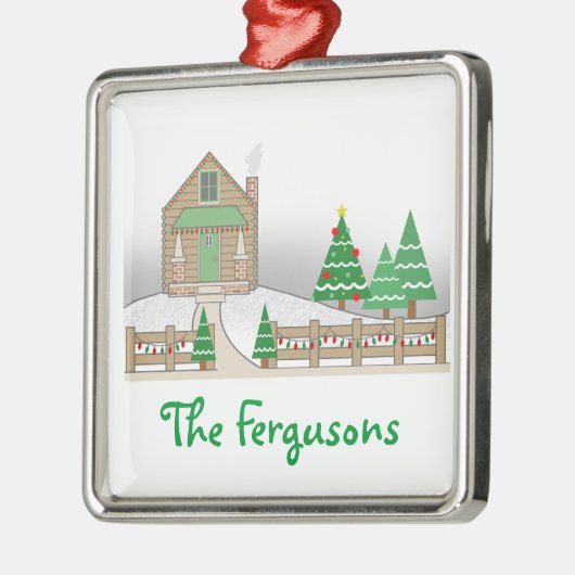 Sneeuwscène met kap en kerstlampjes metalen ornament (Links)