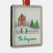 Sneeuwscène met kap en kerstlampjes metalen ornament (Rechts)