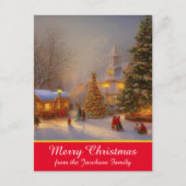 Sneeuwscène met kerstbomen in het dorp Quaint Feestdagenkaart (Voorkant)