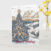 Sneeuwscène met kerstboom Kaart (Gele Bloem)