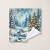 Sneeuwscène met kerstboom Winter Bad Handdoek (Wasdoekje)