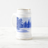 sneeuwscène met kerstcadeau met rode kardinalen bierpul (Voorkant links)