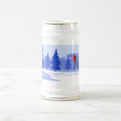 sneeuwscène met kerstcadeau met rode kardinalen bierpul (Center)