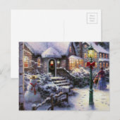 Sneeuwscène met kerstcadeau voor Vintage Feestdagenkaart (Voorkant / Achterkant)