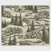 Sneeuwscène met kerstinslag cadeaupapier (Vlak)