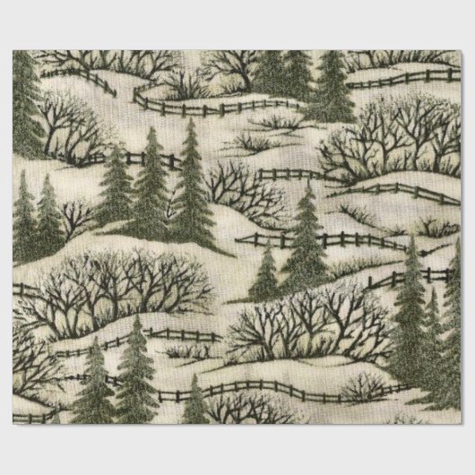 Sneeuwscène met kerstinslag cadeaupapier (Vlak)