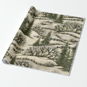 Sneeuwscène met kerstinslag cadeaupapier (Uitgerold)