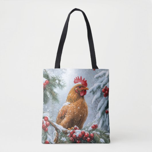 Sneeuwscène met kip tote bag (Voorkant)
