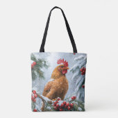 Sneeuwscène met kip tote bag (Achterkant)