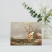 Sneeuwscène met molen en huisjes briefkaart (Staand voorkant)