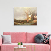 Sneeuwscène met molen en huisjes canvas afdruk (Insitu (Woonkamer))