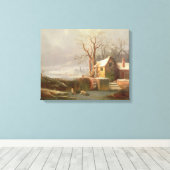 Sneeuwscène met molen en huisjes canvas afdruk (Insitu (Houten vloer))