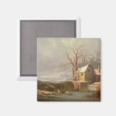 Sneeuwscène met molen en huisjes magneet (Voorkant / Achterkant)