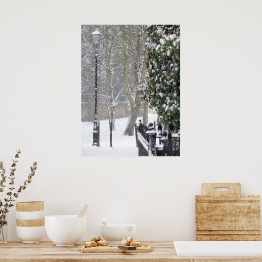 Sneeuwscène met Old Street Light Poster (Keuken)