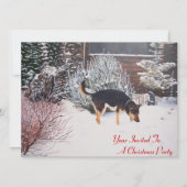 Sneeuwscène met schattig zwart en tan hond kerst kaart (Voorkant)