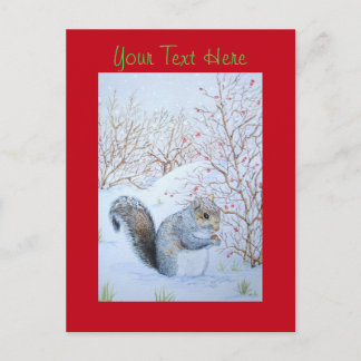 sneeuwscène met schattige grijze eekhoorn - kerst briefkaart