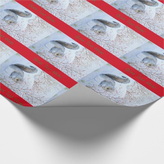sneeuwscène met schattige grijze eekhoorn - kerst cadeaupapier (Hoek)
