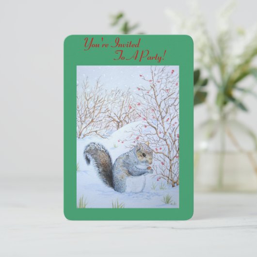 sneeuwscène met schattige grijze eekhoorn - kerst kaart (Staand voorkant)