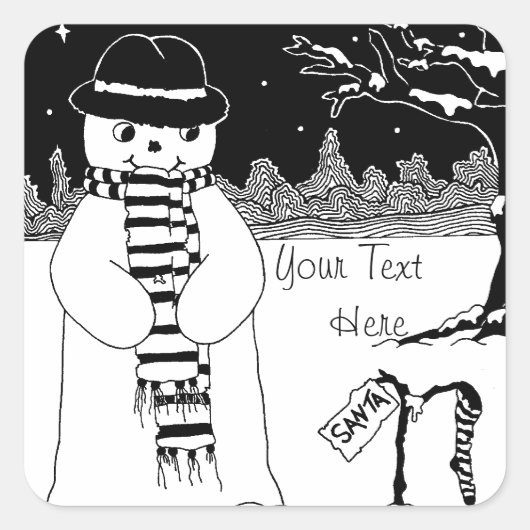 Sneeuwscène met schattige sneeuwpop voor Kerstmis Vierkante Sticker (Voorkant)