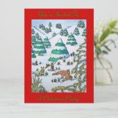 sneeuwscène met schattige vos en konijnen - kerstm kaart (Staand voorkant)