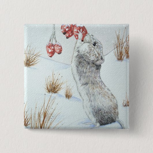 Sneeuwscène met wilde muizen die bessen vierkante button 5,1 cm (Voorkant)
