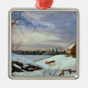 Sneeuwscène, New England Metalen Ornament