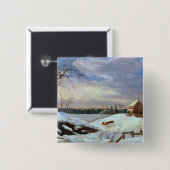 Sneeuwscène, New England Vierkante Button 5,1 Cm (Voorkant /achterkant)