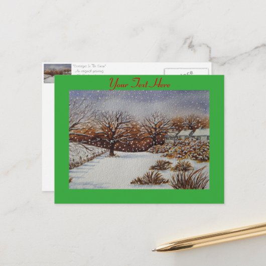sneeuwscène op het platteland tijdens kerstmis feestdagenkaart (Voorkant / Achterkant in situ)