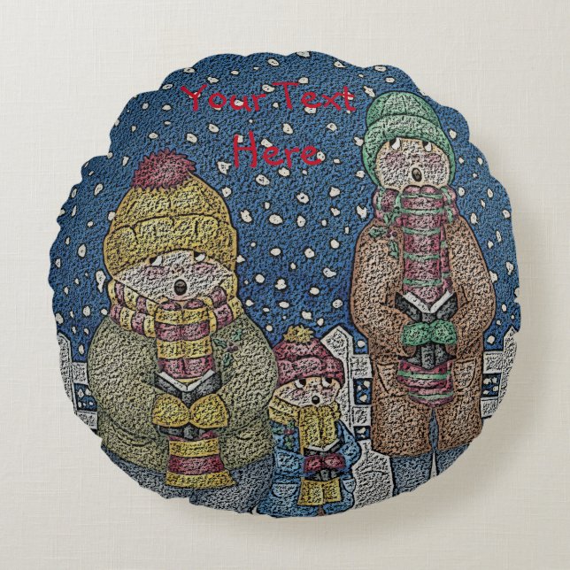 sneeuwscène rond kerst kussen (Voorkant)