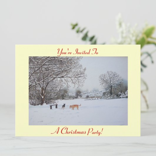 Sneeuwscène van honden in sneeuwlandschap met Kers Kaart (Staand voorkant)